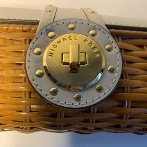 Michael Kors white leather and wicker clutch